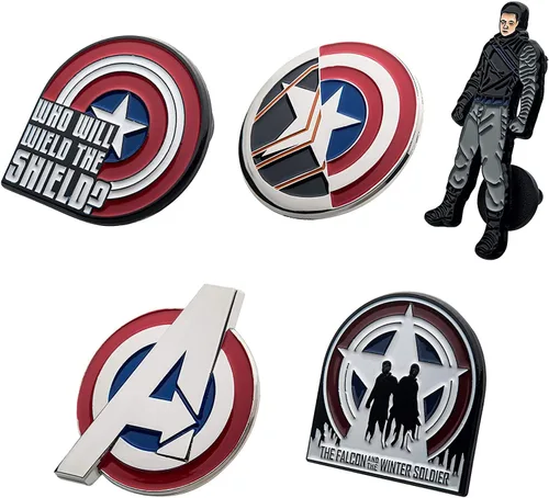 Miniatura 3 de Marvel Studios: The Falcon y The Winter Soldier - Juego de 5 pines de solapa con base de metal y esmalte con caja circular de 6.3 pulgadas