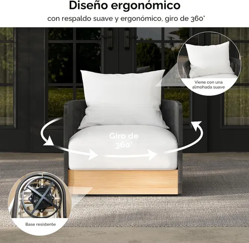 Miniatura 5 de homary Silla giratoria de ratán para patio, muebles de mimbre para exteriores con cojín grueso a prueba de lluvia y marco de aluminio para jardín