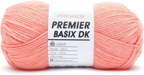 Miniatura 39 de Premier Yarns Basix Hilo DK, hecho de acrílico, hilo ideal para ganchillo y tejido, lavable a máquina, rosa camafeo, 3.5 onzas, 306 yardas Rosa Cameo