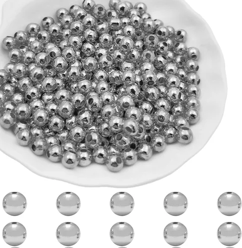 Miniatura 10 de 2500 cuentas espaciadoras de metal de 0.079 pulgadas chapadas en metal, redondas, lisas, sueltas, para hacer pulseras, topes, cuentas espaciadoras