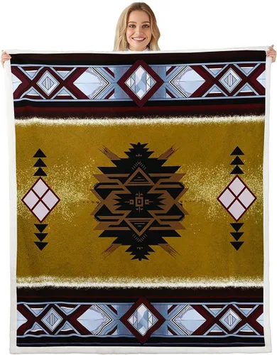 Miniatura 12 de Manfei Manta azteca nativa americana para decoración de habitación de niños y niñas, manta retro tribal geométrica bohemia para sofá, manta de forro