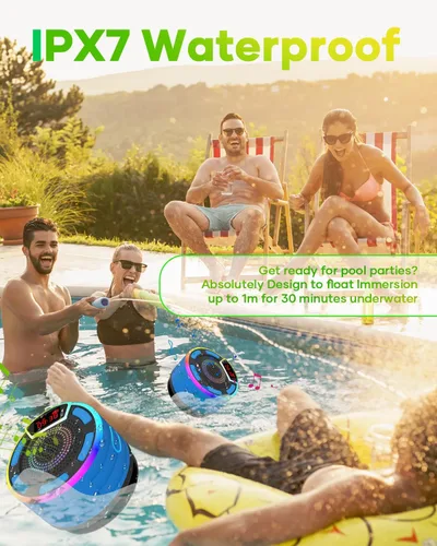 Miniatura 2 de ssuowao - Altavoz de ducha Bluetooth IPX7 impermeable con pantalla LED, radio FM, ventosa, micrófono integrado, mini altavoz para baño, viajes