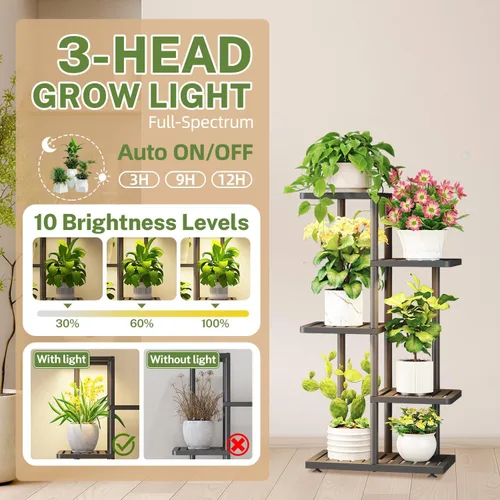 Miniatura 4 de iDavosic.ly Soporte para plantas con luz de cultivo para interiores y exteriores, estante de flores de metal de 4 niveles para macetas grandes