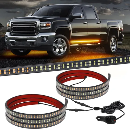 XRIDONSEN 2 tiras de luces estroboscópicas ámbar de 70 pulgadas para camión de emergencia, 864 luces LED para estribo, barra intermitente de