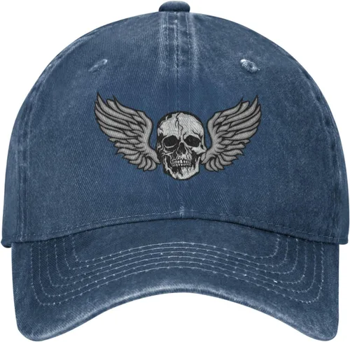Miniatura 2 de Cowboy Hat Trendy Hats for Man and Women Djustable Four Season Outdoor Baseball Cap of Hell Skull with Angel Navy Blue