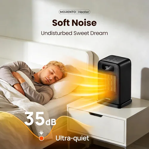 Miniatura 5 de MORENTO Calentador de espacio, oscilación de 70°, pantalla LED, temporizador de 12 horas, termostato, protección contra sobrecalentamiento