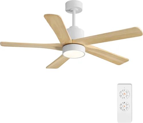 Miniatura 20 de WINGBO Ventilador de techo CC de 64 pulgadas con luces y control remoto, 5 cuchillas reversibles de madera tallada, motor de CC silencioso de 6
