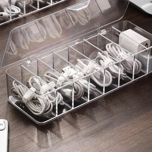 Miniatura 5 de Kit organizador de cables con caja de almacenamiento de cables de 8 compartimentos (sin tapa) y 10 bridas de alambre, organizador de escritorio