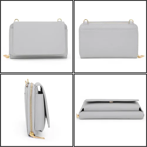 Miniatura 5 de UTO Cartera RFID para mujer, bolso cruzado para teléfono celular para mujer, tarjetero de viaje de moda, cartera de mano con 2 correas, 1266 Gris