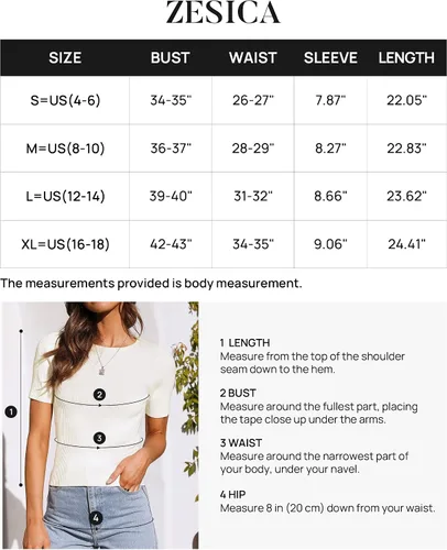 Miniatura 6 de ZESICA Camiseta de manga corta con cuello redondo y punto acanalado para mujer, ajustada, camiseta básica de verano 2023 de color sólido