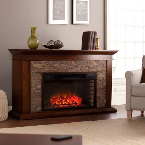 Miniatura 4 de SEI Furniture Canyon Heights - Chimenea eléctrica de piedra apilada de imitación de 60 pulgadas, whisky de arce