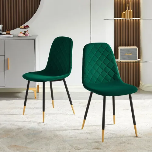 Miniatura 8 de NORDICANA Sillas de comedor de terciopelo, sillas laterales tapizadas de color sólido para la cocina, juego de 2 con patas de metal, gris