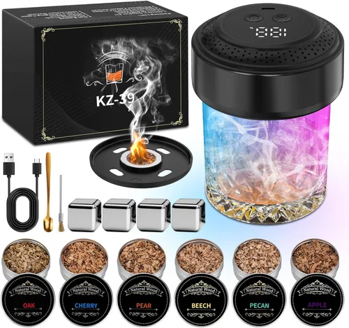 Kit de ahumador eléctrico para whisky, kit de ahumador recargable para cócteles con 6 astillas de madera, encendedor incorporado, no necesita