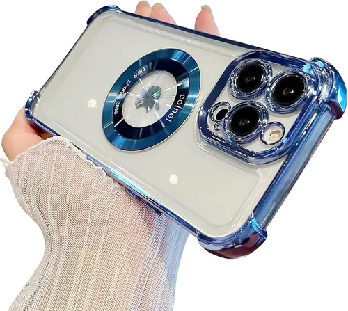Miniatura 34 de Funda magnética transparente para iPhone 14 Plus, lujo brillante en las cuatro esquinas, protección de grado militar a prueba de golpes