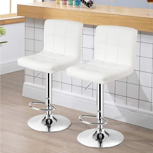 Miniatura 9 de Juego de 2 sillas de bar, taburetes de bar modernos giratorios ajustables sin brazos, altura de mostrador, taburetes de bar de piel sintética