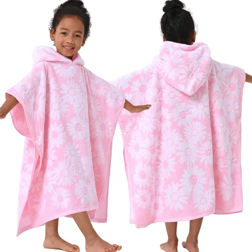 VOOVA & MOVAS Poncho de Toalla de Baño Gruesa con Capucha para Niños (4-8 Años) - Bata de Toalla de Natación de Algodón Turco Suave y Absorbente,