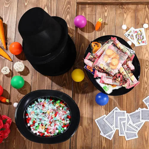 Miniatura 6 de SATINIOR Paquete de 12 sombreros de plástico negro a granel para mujeres, disfraz de mago para hombres, suministros de fiesta de cumpleaños retro