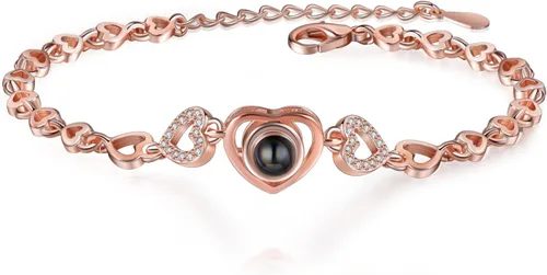 Miniatura 8 de Jeweidea Custom Bracelet with Picture Inside, Personalized Projection Heart Chain Link with Photo, Memorial Gifts for Women