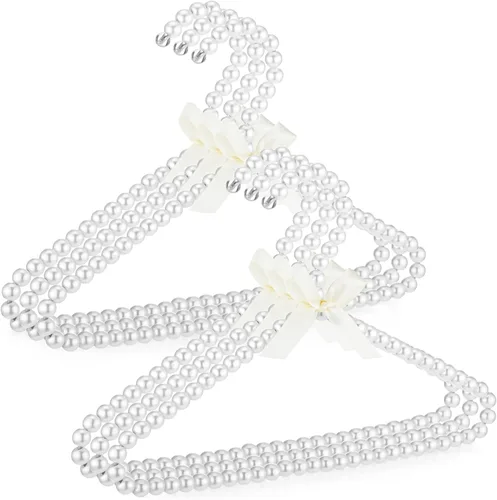 Miniatura 16 de Threan Rosa 12 piezas de perchas de ropa con cuentas de perlas mini con cuentas de perlas pequeñas de metal con cinta, estándar para niños, bebés