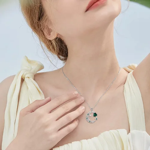Miniatura 5 de Collar de plata de ley con estrella de luna creciente para mamá e hija, piedra natal, granate, día de la madre, cumpleaños, joyería celta, regalos