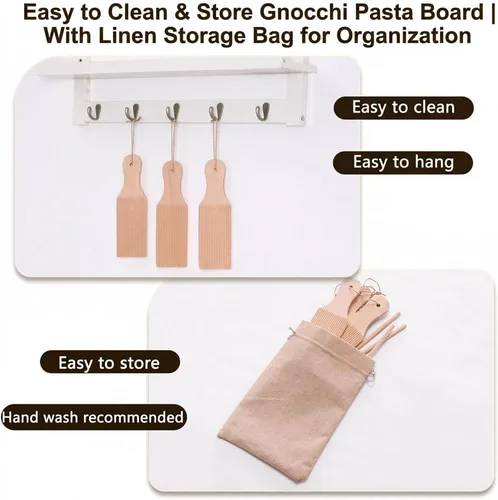 Miniatura 6 de Juego de tabla de ñoquis de madera, tabla de pasta y paletas de mantequilla con 3 rodillos y bolsa de almacenamiento, máquina de pasta de cavatelli