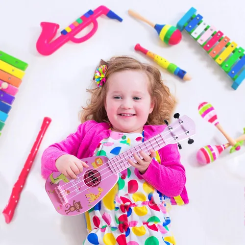 Miniatura 5 de YOLOPARK Mini guitarra ukelele juguete para niños, 4 cuerdas Keep Tonos Can Play Not Electronic Ukulele, Niños Instrumentos Musicales Juguetes Rosa