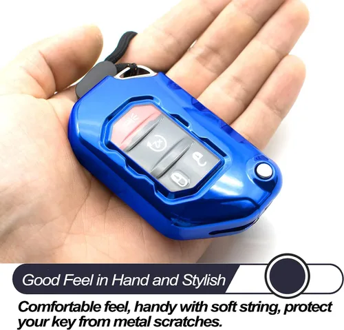 Miniatura 4 de MECHCOS Compatible con Jeep Wrangler JL JLU Rubicon Wagoneer Gladiator JT Sahara JLU Azul TPU Funda Flip para Llavero Tapa Protectora Funda