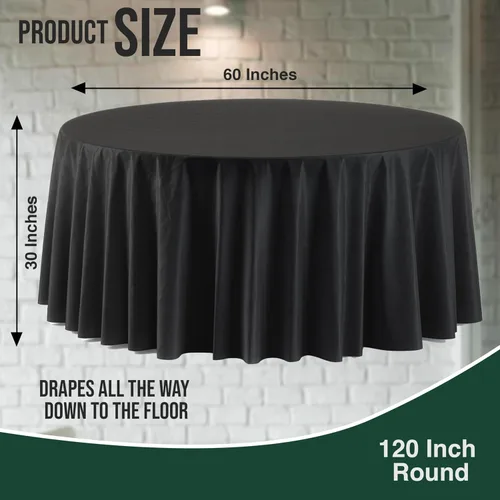 Miniatura 2 de Party Solids Paquete de 6, manteles de plástico color negro, mantel redondo desechable de 120 pulgadas para fiestas, mantel redondo, manteles