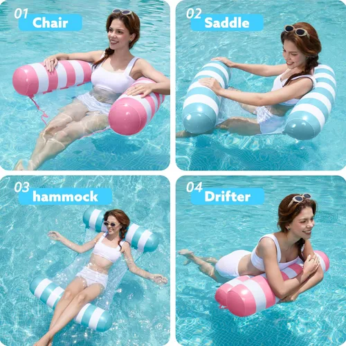 Miniatura 2 de SLOOSH 2 Packs Hammock Pool Floats Adults, 4-in-1 Multi-Purpose Inflatable Pool Floats PVC Water Hammock Lounge Floaties