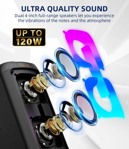 Miniatura 2 de Máquina de karaoke con 2 micrófonos inalámbricos, sistema PA portátil con luces LED, Bluetoot 5.3, altavoz de fiesta compatible con tipo C, USB