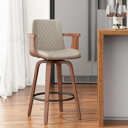 Miniatura 22 de YaFiti - Taburetes de bar giratorios, taburetes de bar tapizados de 26" de altura de mostrador con patas de madera y respaldos, sillas de bar de PU