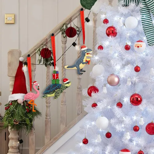 Miniatura 6 de Adorno de Navidad de flamenco rosa 3D en sombrero de Papá Noel, adornos colgantes de flamenco de resina para decoración de árbol de Navidad