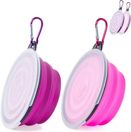 Miniatura 8 de SLSON Comedero plegable para mascotas, paquete de 2 cuencos para perros con tapas de cubierta, cuenco portátil plegable para agua para gatos