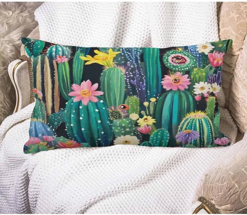 EKOBLA Fundas de almohada decorativas Cactus estilo granja para sofá, cama, almohadas lumbares rectangulares oblongas de 12x20 pulgadas, con plantas