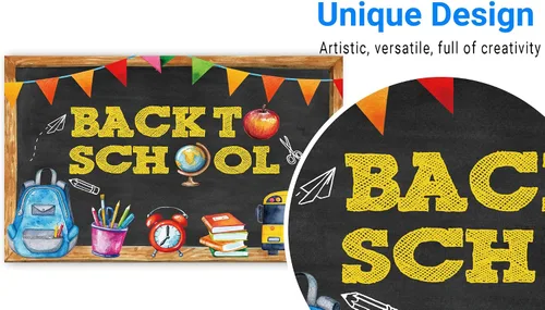 Miniatura 3 de Funnytree Telón de fondo para fotografía de regreso a clases, pizarra para niños, pancarta de fiesta escolar, autobús escolar, lápiz de tiza
