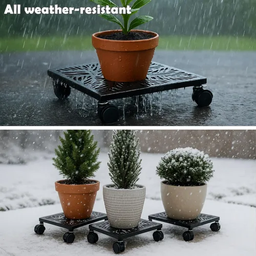 Miniatura 7 de Paquete de 1 carrito cuadrado de metal de 12 pulgadas con ruedas, soporte grande para plantas rodantes para interiores y exteriores, carrito