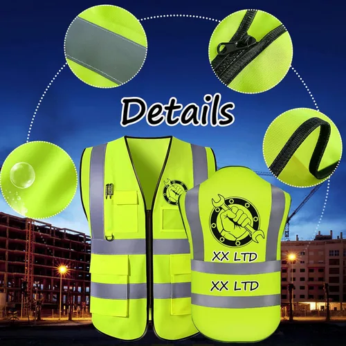 Miniatura 6 de Chaleco de seguridad con logotipo personalizado para hombre, chaleco de trabajo protector de alta visibilidad con reflectante Amarillo