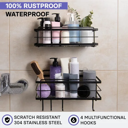 Miniatura 2 de KINCMAX Organizador de ducha de alta calidad, paquete de 2 organizadores de ducha adhesivos, estantes de baño sin taladro, estantes de ducha