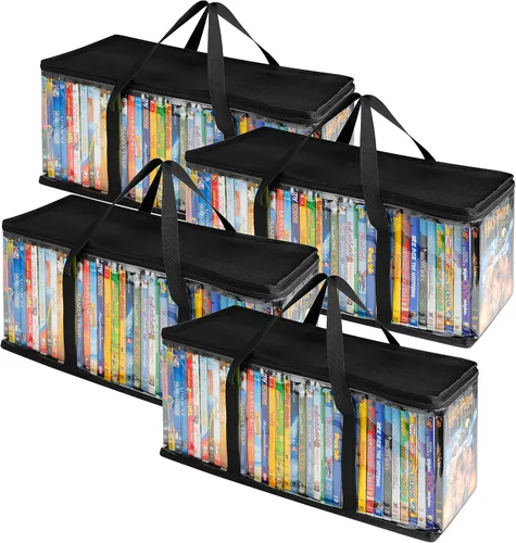 Miniatura 20 de Stock Your Home Bolsas de almacenamiento de DVD (Set de 4) Organizador de medios para DVDs, CDs, Discos Blu Ray, Estuches de películas, Cajas VHS