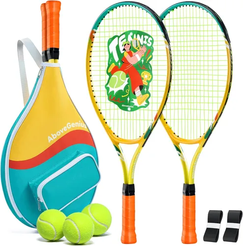 Miniatura 10 de AboveGenius Juego de raquetas de tenis para niños, raqueta de tenis de 21/23/25 pulgadas para niños pequeños, kit de iniciación, 3 bolas, 2 raquetas
