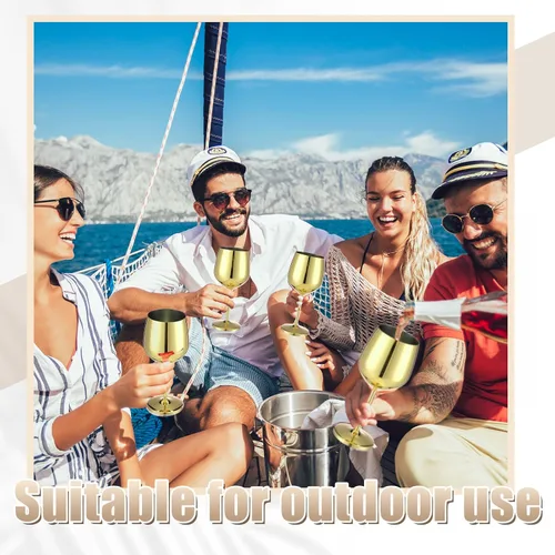 Miniatura 7 de Patelai 4 piezas de vidrio dorado de acero inoxidable con 2 vertedores aireadores, copas de vino de metal irrompibles con tallo dorado para boda