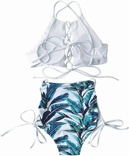 Miniatura 5 de Bikini africano sin espalda para mujer, traje de baño tankini de cintura alta, traje de baño con correa