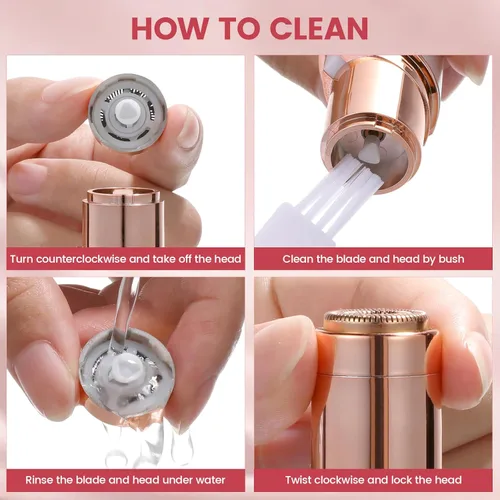 Miniatura 7 de Depilación facial para mujeres, dispositivo removedor de vello portátil sin dolor, recargable, con 4 cabezales de repuesto, para cara, labio Rosa