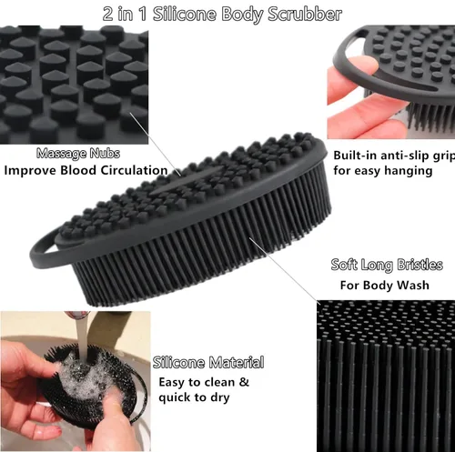 Miniatura 2 de Paquete de 2 depuradores corporales de silicona, cepillo multifuncional para la espalda, limpiador de ducha para limpieza profunda y exfoliación