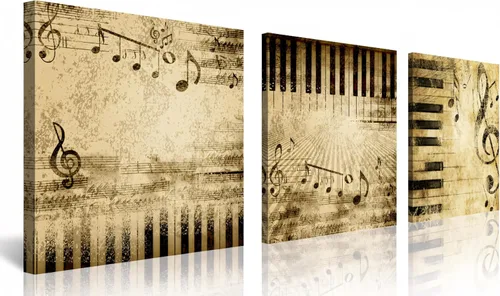 Miniatura 23 de 3 piezas de lienzo musical para pared, impresiones de notas musicales abstractas, coloridas ilustraciones de ondas sonoras, claves agudas
