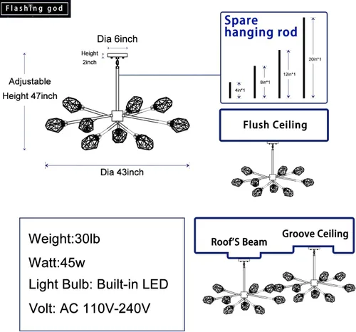 Miniatura 2 de Flashing God Candelabros Sputnik - Moderno cristal, lámpara de araña dorada de 9 luces para comedor, accesorios de iluminación de cocina Dorado