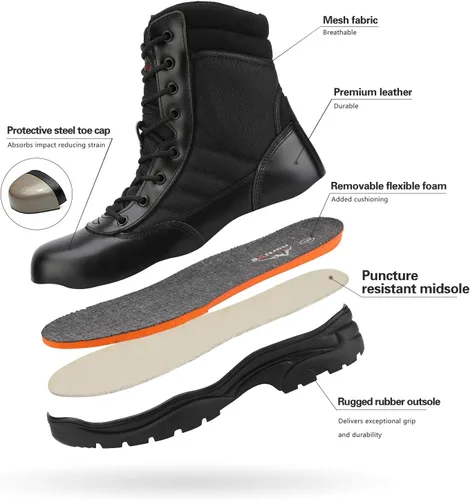 Miniatura 3 de NORTIV 8 Botas de punta de acero para hombres Seguridad Industrial y Construcción Botas de trabajo militar antideslizantes ASTM F2413-18, TROOPER-STL