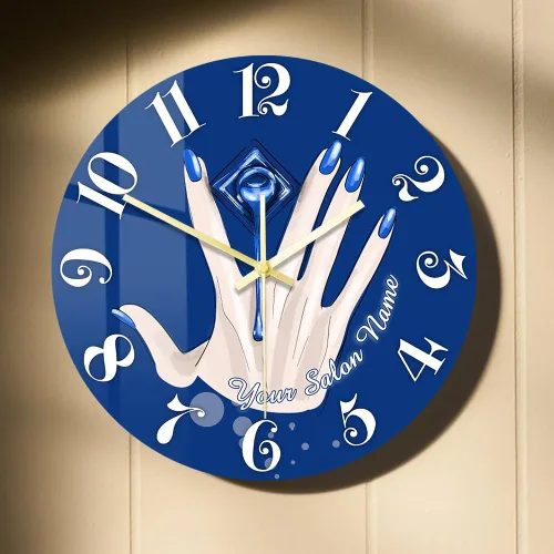 Miniatura 22 de Reloj de pared de salón de uñas de 12 pulgadas, nombre personalizado, regalo de técnico de uñas, reloj de pared silencioso sin tictac, funciona
