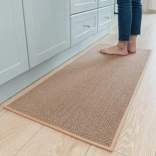Alfombras de cocina antideslizantes, lavables, absorbentes para el piso, alfombra de cocina trenzada con respaldo de goma, alfombra de cocina Beige