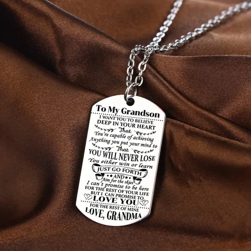 Miniatura 3 de YEEQIN Collar para nieto, etiqueta de perro para nieto, regalo inspirador de abuela, abuela a nieto, regalos de cumpleaños y graduación, Metal